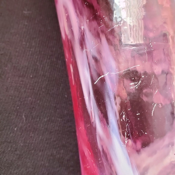 Handblown Pink and White Wavy/Swirl Art Glass Vase Signed - Picture 11 of 16